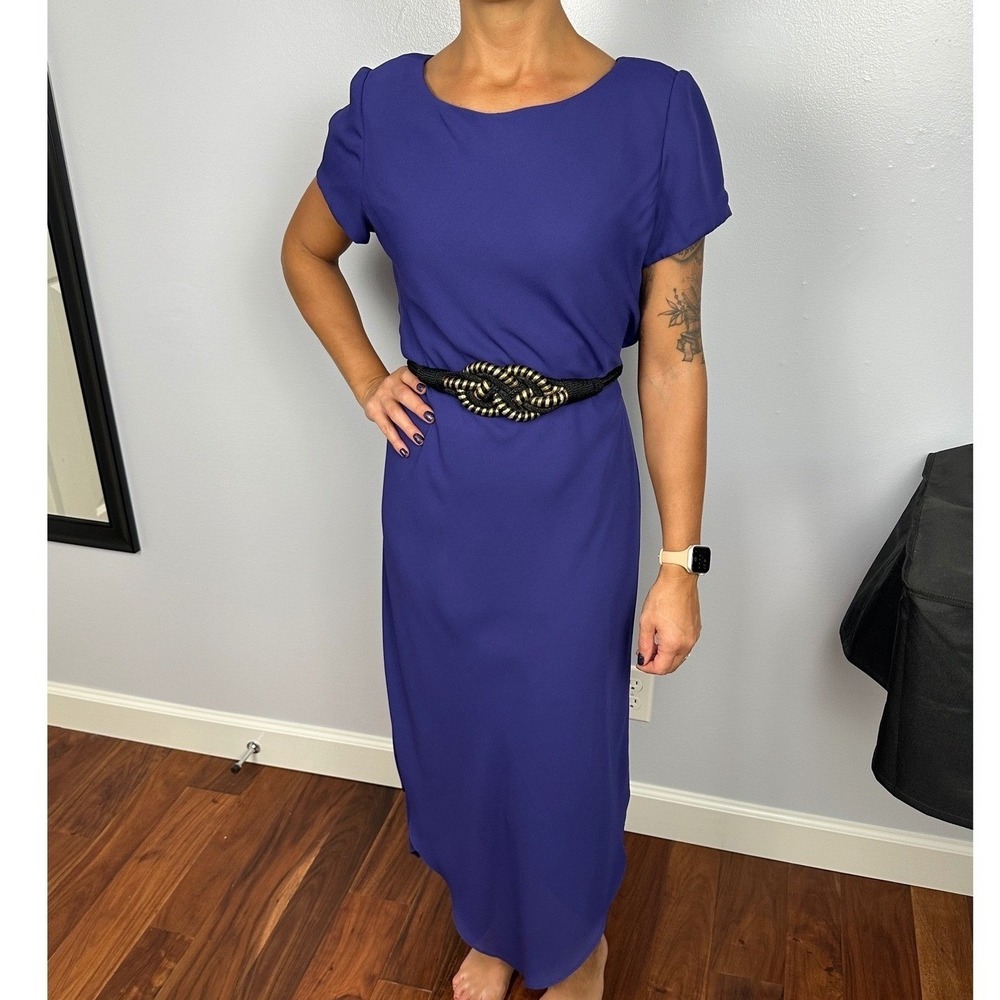Deep Purple Asymmetrical Maxi Dress Vintage Minimalist Short Sleeve Sheath‎ M